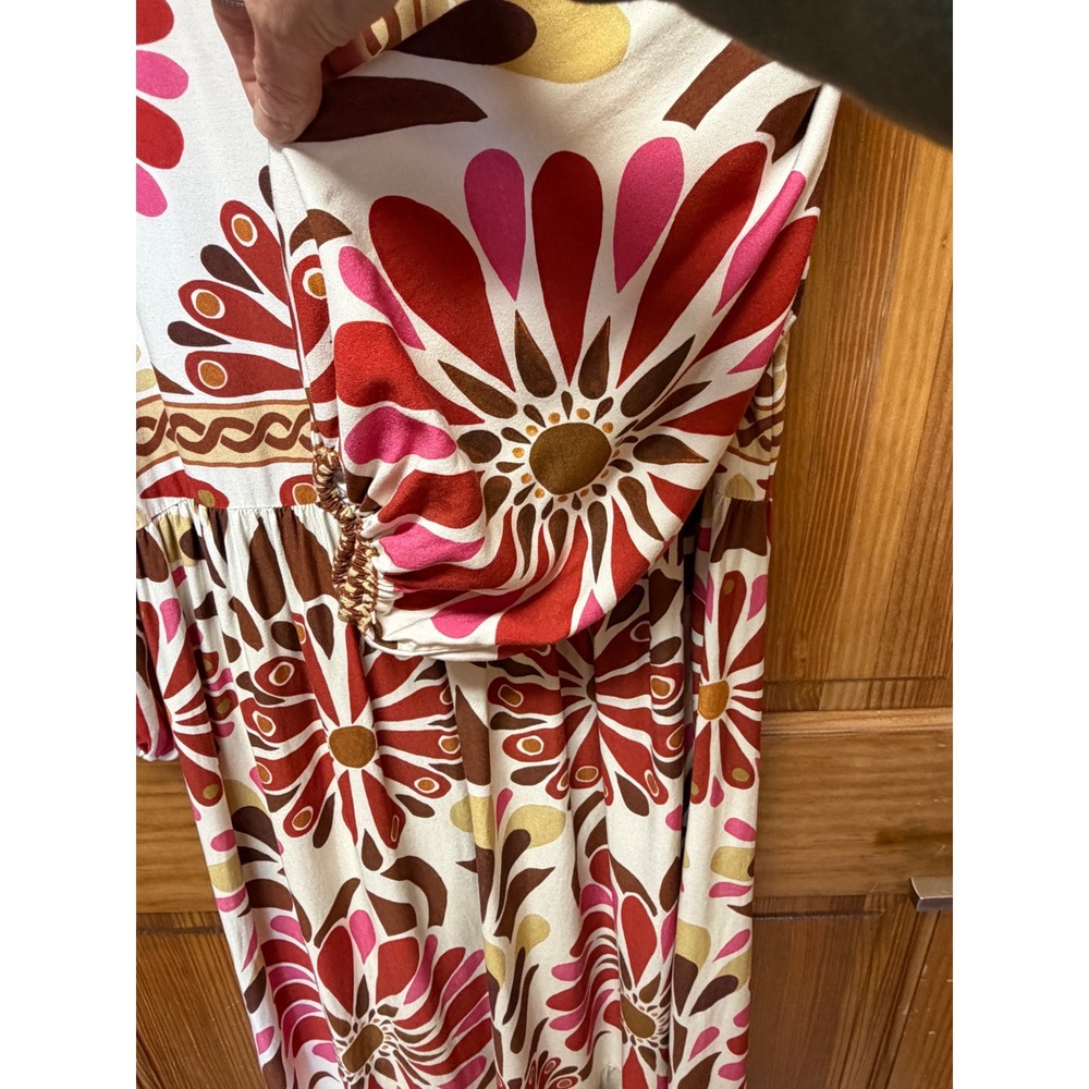 Farm Rio Women Red Pink Floral Viscose Tiered Maxi Dress Size Medium Bohemian - Picture 14 of 14